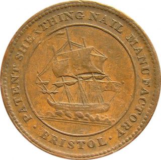 Great Britain Token Bristol One Penny 1811 Sailing Ship Schiff