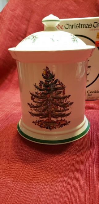 Vintage Spode Christmas Tree Cookie Jar With Lid - Made In England