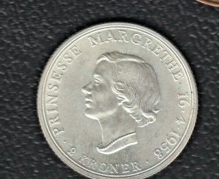 Denmark 2 Kroner 1958 Silver