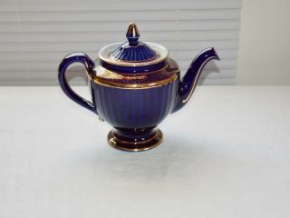 Vintage Hall China Teapot Cobalt Blue With Gold Decoration 6 Cup