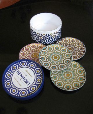 Jonathan Adler Newport Coasters Set Of 4 Modern Geometric Metallic Ceramic Boxed