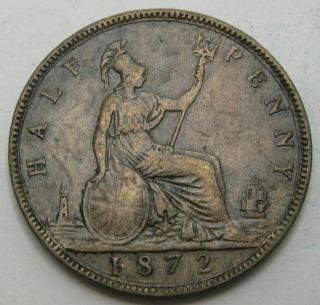Great Britain 1/2 Penny 1872 - Bronze - Victoria - Vf - 716