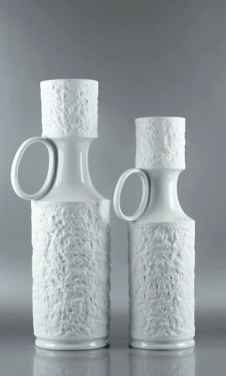 Op / Pop Art German Royal Kpm Vintage 60s Mid Century Two White Porcelain Vases