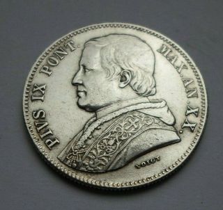 Vatican / Pope Pius Ix 20 Baiocchi 1865 R Papal States Silver Coin