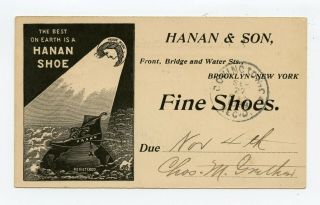 Hanan Shoes Illustrated Government Ux Postal Card Postmarked 1899