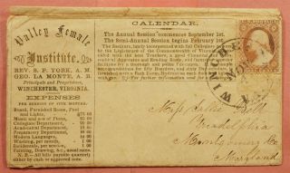 1858 Valley Female Institute Allover Advertising Winchester Va,  Letter
