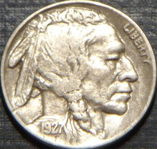 Key Date 1927 - S Buffalo Nickel Ef/au Full Date,  Full Horn Hi Grade Quality Coin
