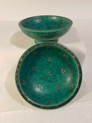 Argenta Gustavsberg Series 1094,  Green - Glazed Art Deco Bowls Silver Overlay
