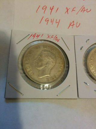 1941 & 1944 Great Britain 1/2 Half Crown George VI.  500 Pure Silver Coin 031504 2