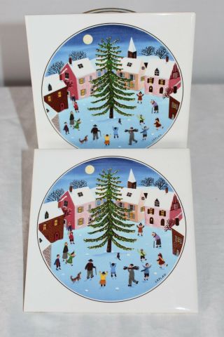 Set Of 2 Villeroy & Boch Naif Christmas By Gerard Laplau 6 " Trivet Ceramic Tiles
