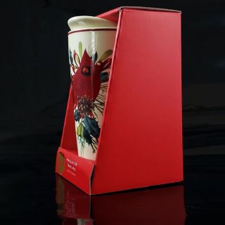 Lenox Travel Mug Winter Greeting Porcelain Top Cup,  Cardinal,  Red Bird Holiday 2