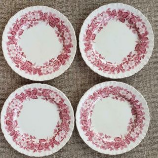 Vtg Wedgwood Bramble Of Etruria 6.  25” Bread & Butter Plates — Set Of 4 Red Pink