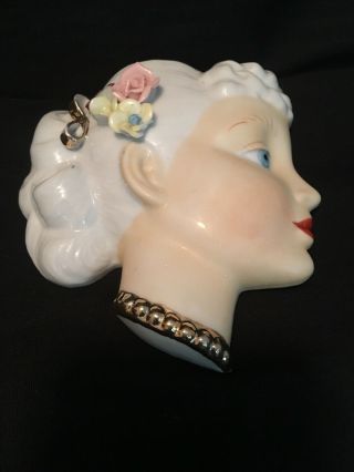 Vintage Ladies Head Wall Pocket Planter Gold Accents