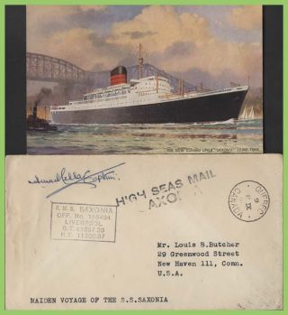 ​g.  B.  - Canada 1954 R.  M.  S.  Saxonia Postcard And Cover Signed By The Captain.