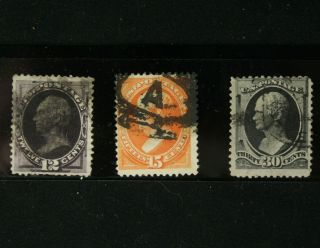 Better Us Singles Stamps Lot Sc 162,  163,  165 12c,  13c,  30c 1873