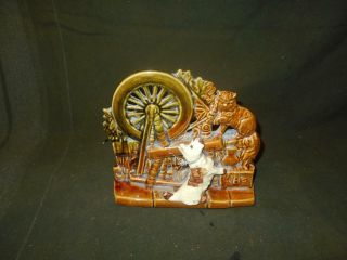 Mccoy Planter Vintage Pottery Planter Spinning Wheel With Cat And Dog Scottie