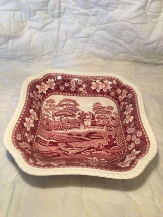 Spode Pink Tower 9” Square Vegetable Bowl