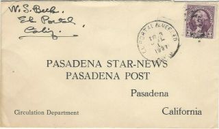 Rpo Railroad Post Office 1937 El Portal & Merced California Yosemite Valley Rr