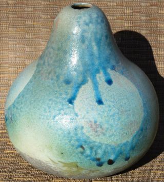 Oscar Bucher Signed Weedpot Vase,  Calif.  Pottery; Blue - Green Lava - Glaze
