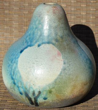 Oscar Bucher signed weedpot Vase,  Calif.  Pottery; blue - green lava - glaze 3