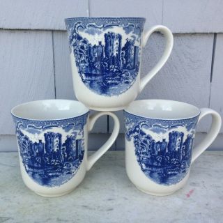 3 Old Britain Castles Blue (made In England) By Johnson Brothers Coffee Mugs