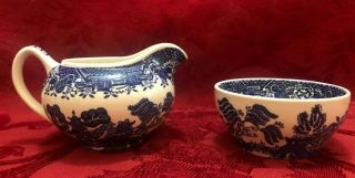 Blue Willow Woods & Sons Ware England Sugar And Creamer Vintage