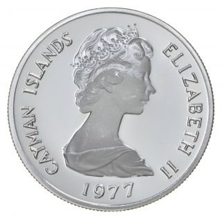 SILVER - WORLD COIN - 1977 Cayman Islands 1 Dollar World Silver Coin 17.  9g 980 2