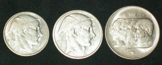 Belgium 1950 20 Francs 1949 50 Francs 1951 100 Francs.  835 Silver Fine To Ex F