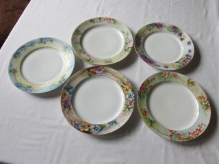 (5) Haviland Limoges France Hand Painted Floral Porcelain Luncheon Plates 8 1/2 "