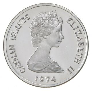 SILVER - WORLD COIN - 1974 Cayman Islands 1 Dollar World Silver Coin 18.  3g 973 2