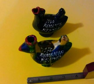 Two Vintage Hand Crafted Pottery Ceramic Birds Whistles Neptune Beach,  Romania