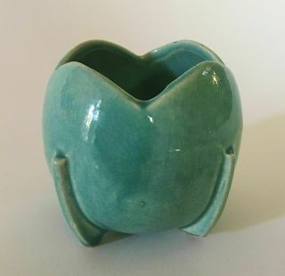 Vintage Nelson Mccoy Art Pottery Aqua Turquoise Green Ball Planter Vase 1940 