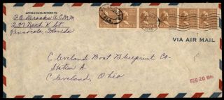 840 Prexie Coil Strip Of 6 W Line Pair On 1946 Florida To Ohio - Air Mail Cover