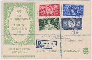Gb Stamps Rare First Day Cover 1953 Coronation Cannon St London Assurance