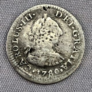 1780 Spanish Silver Coin Carolus Iii Charles Reale