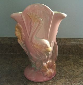 Vintage Hull Usa 85 Vase - Hibiscus Flowers & Crane Heron Bird - Pink & Green