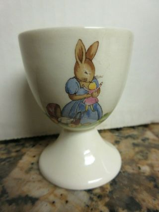 Vtg Royal Doulton Bunnykins Footed Egg Cup Playing With Doll Riding Stick Horse