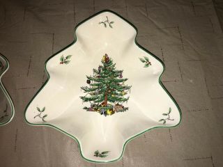 2 SPODE Christmas Tree Shaped Dish Green Trim England 8 1/4” S3324 1938 Style 2