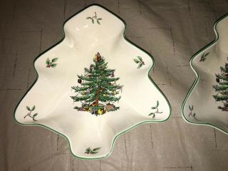 2 SPODE Christmas Tree Shaped Dish Green Trim England 8 1/4” S3324 1938 Style 3