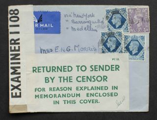 Gb 1942 Returned To Sender / By The Censor / For Reason Explained In