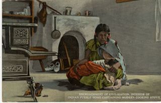 1915 Saltriver Arizona Dpo Pueblo Indian & Woodstove 1915 Postcard Gila Pima Az
