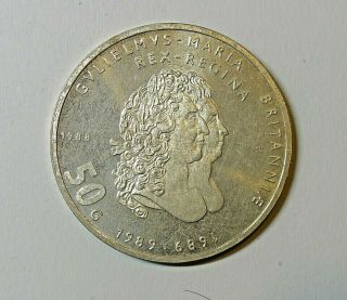 Netherlands : Silver 50 Gulden 1989.  William & Mary.  0.  925 Silver