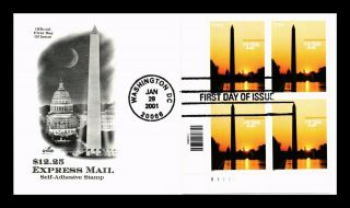 Dr Jim Stamps Us Express Mail High Value Washington Monument Fdc Cover Block