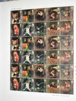 Full Sheet Of 30 First Class Stamps Sg 2479 - 2488 - Woodland Animals T/l & Cyl