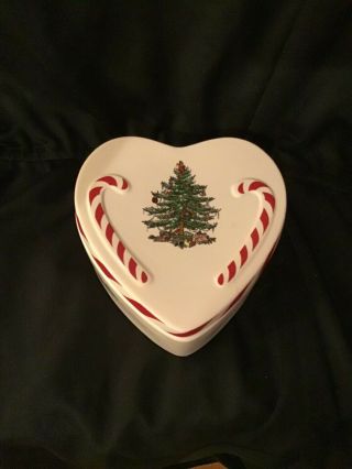 Spode Christmas Tree Peppermint Heart Trinket Box W/lid Lidded 5” Candy $50