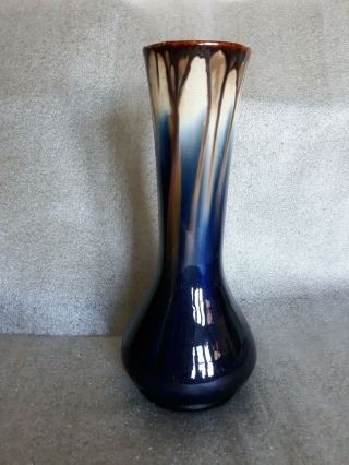 Vtg Cobalt Drip Belgium Pottery Vase Art Crafts 11 " Denver Dry Good