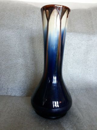 Vtg Cobalt Drip Belgium Pottery Vase Art Crafts 11 