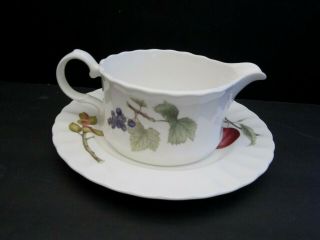 Gravy Boat & Underplate Belle Terre By Mikasa Maxima.  Vintage.  Fruit Cherries