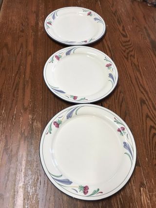 3 Lenox Poppies On Blue 10 3/4 " Chinastone Dinner Plates,  Retired,  Exc