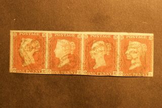 1841 1d Red Unplated Strip Of 4 Oi/ol.  4 Margins